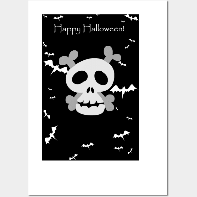 "Happy Halloween" Skull and Cross Bones Wall Art by saradaboru